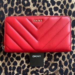 Brand New DKNY Vela Large Zip Around Red Wallet
